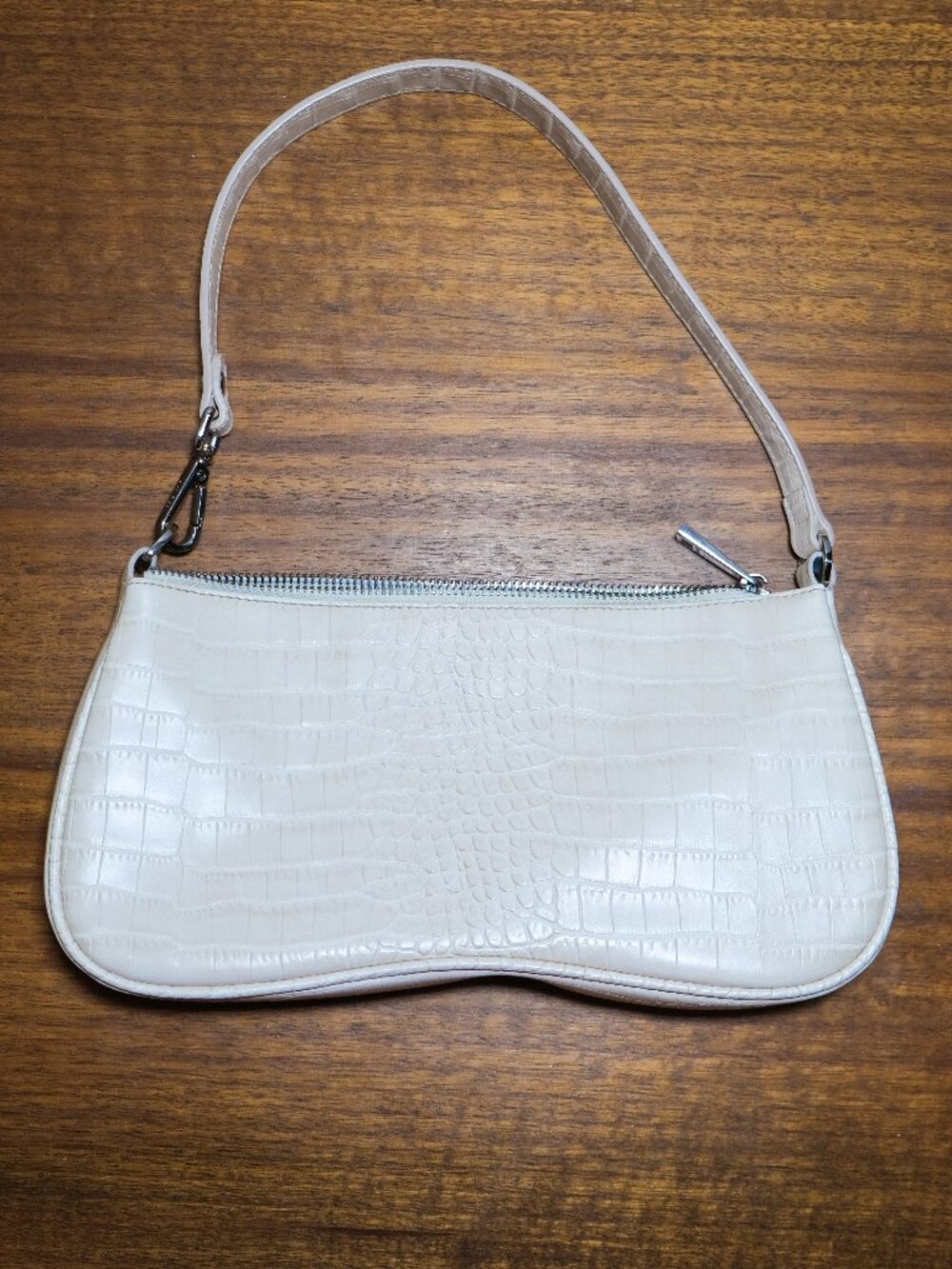 JW Pei Cream Faux Crocodile Baguette Bag